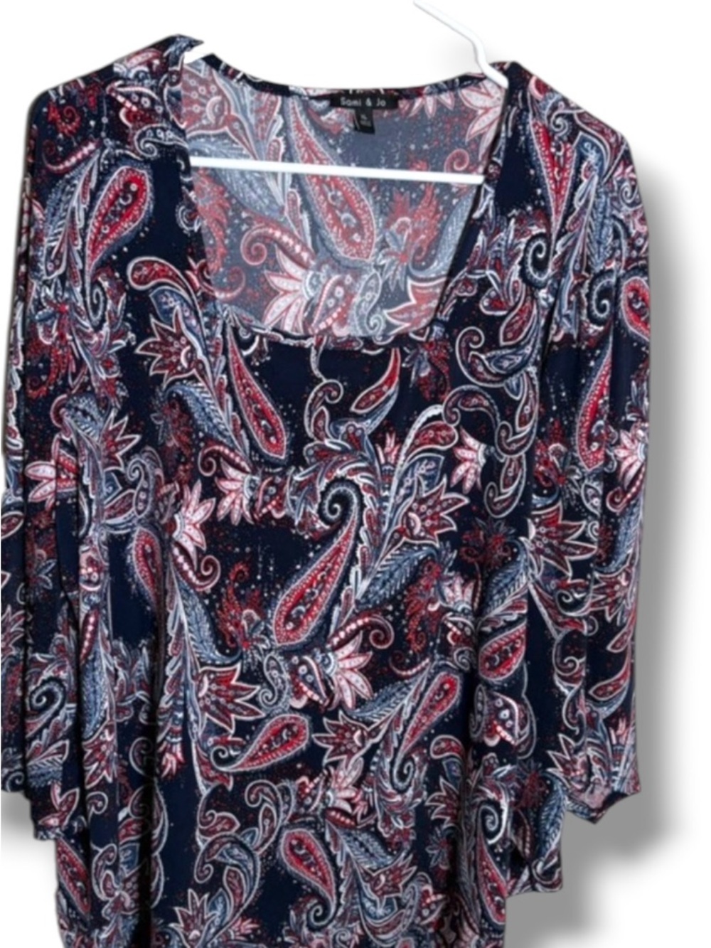 Sami & Jo Blouse Women's XL Square Neck 3/4 Sleeve Paisley Printed Colorful Top